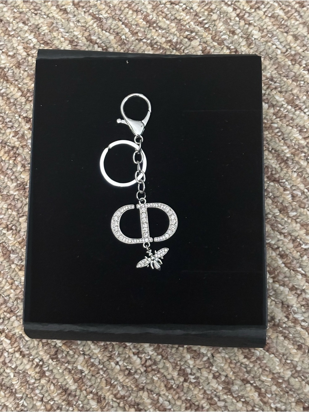 Silver Crystal CD Keychain with Bee Key Charm